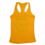 Back of tank top. Tank top is yellow orange. No art is on the back of the shirt.