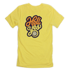 Hell Yes Volleyball T-shirt back T-shirt is yellow. Cool type treatment with the words Hell Yes and volleyball. The word hell is in orange. The word yes is yellow