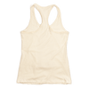 Back of women's tank top. No graphic or printing on tank top back. Tank top is natural color.