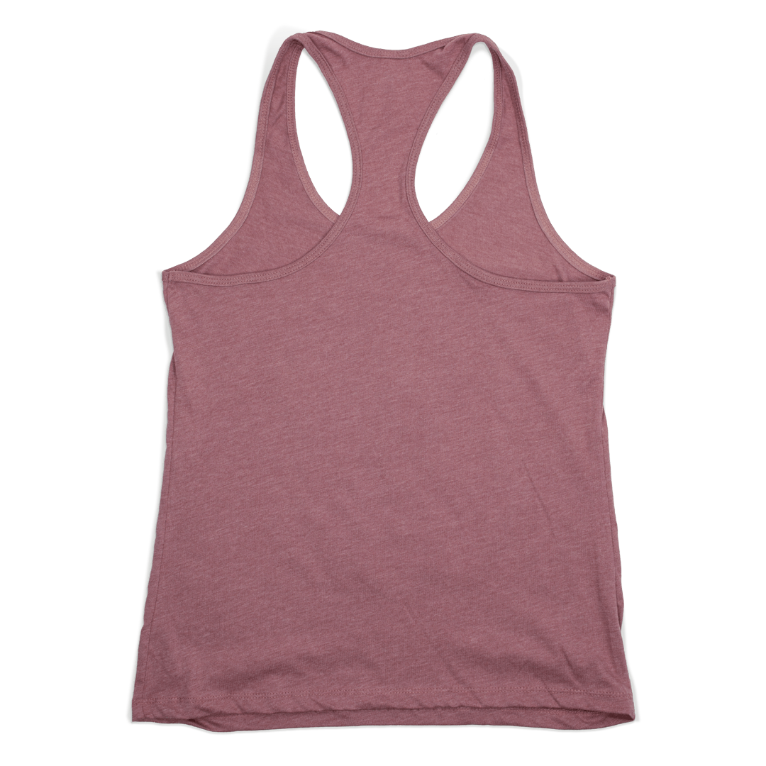 Nothing drops volleyball women's tank top back. Heather mauve tank. No art art printing on back.