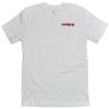 Ikea parody t-shirt. Front of shirt. Pocket design features Voly logo in red. Shirt is white.