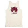 Spikeodelic volleyball men's tank top. Back graphic is man's face with afro made from volleyballs and players spiking volleyballs. Man's glasses are round and feature volleyballs. The words "Spikeodelic" are below the graphic. The majority of the art is d